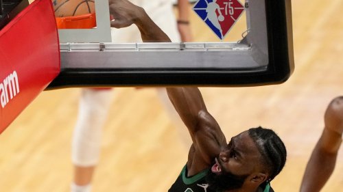 WATCH: Jaylen Brown Dunks Over Bam Adebayo as Celtics Bench Goes Wild