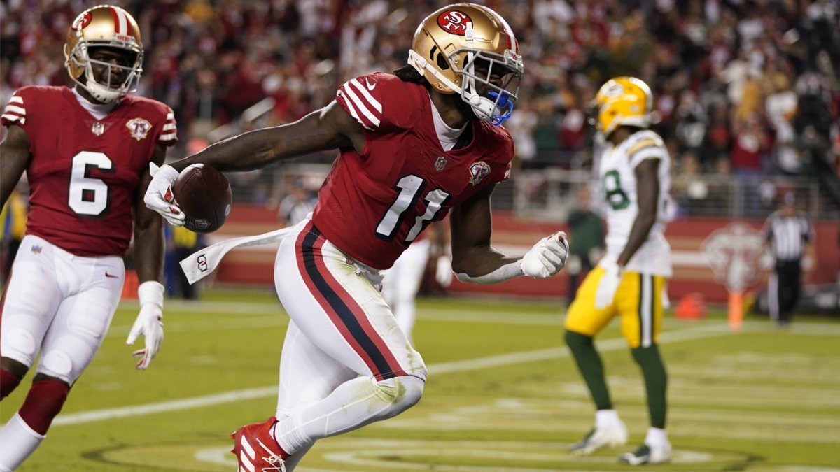 49ers' Aiyuk finally catches first 2021 TD after limited use