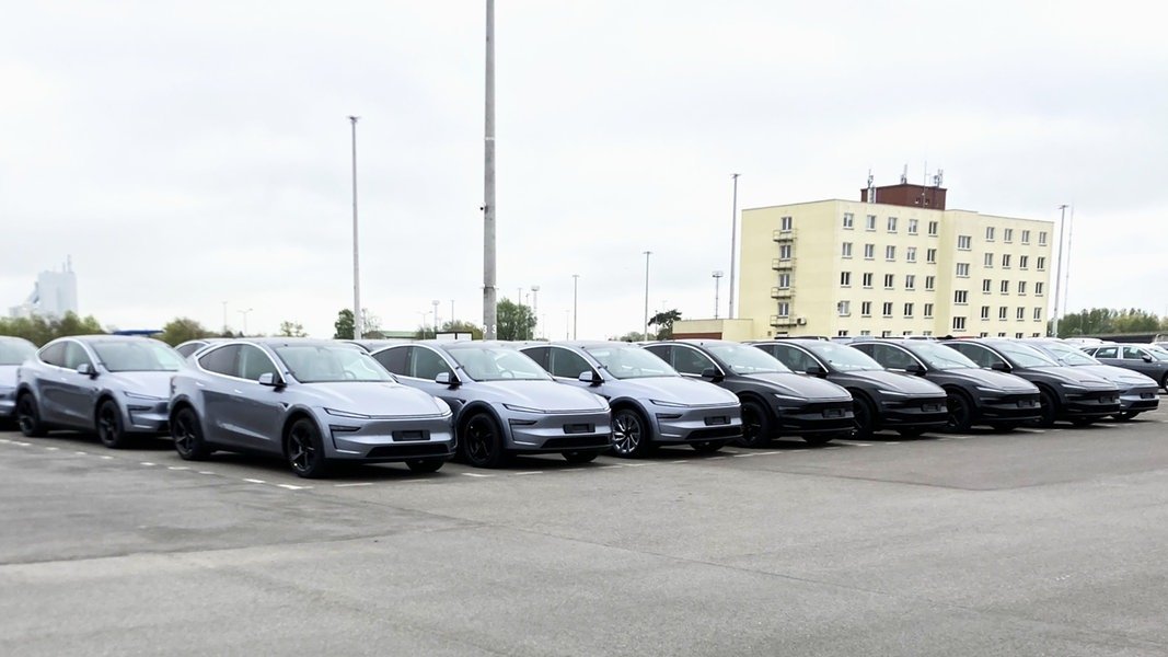 Wismar und Rostock: Tesla-Fahrzeuge füllen die Hafenflächen