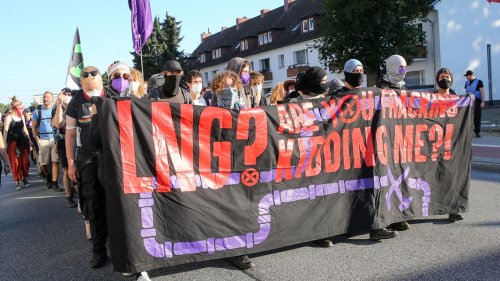 Hunderte Klimaaktivisten ziehen durch Hamburger Innenstadt