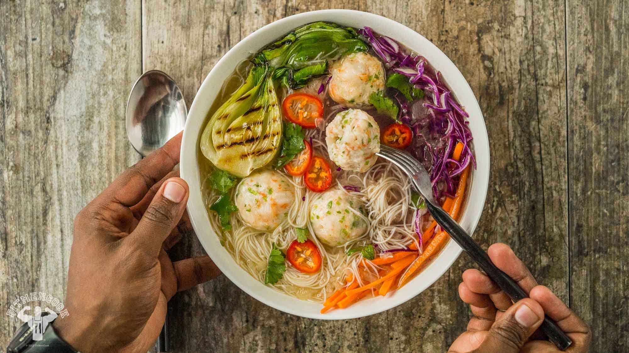 Healthy Shrimp Meatballs Soup Recipe - Fit Men Cook