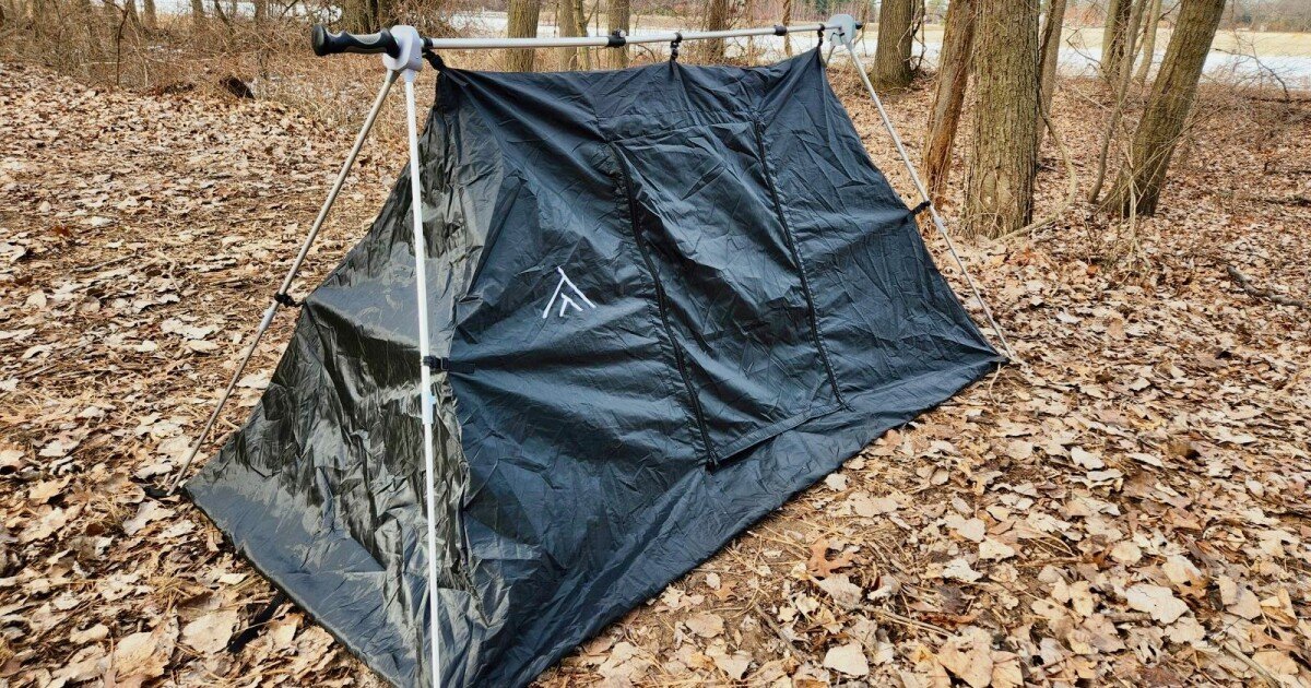Double-duty outdoor tool combines a trekking pole and tent in one device