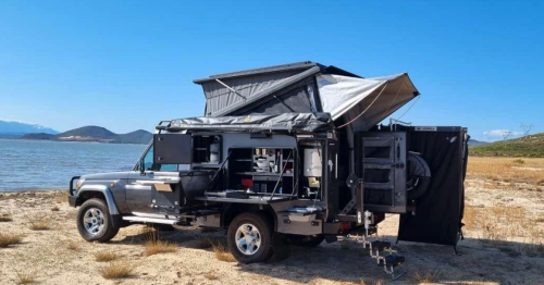Toyota Land Cruiser micro RV deploys into loaded off-grid base camp