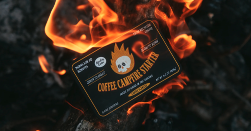 Coffee campfire starter repurposes bean waste into fragrant flame