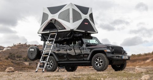 Beyond X rooftop hub tent doubles livable volume of Jeep below