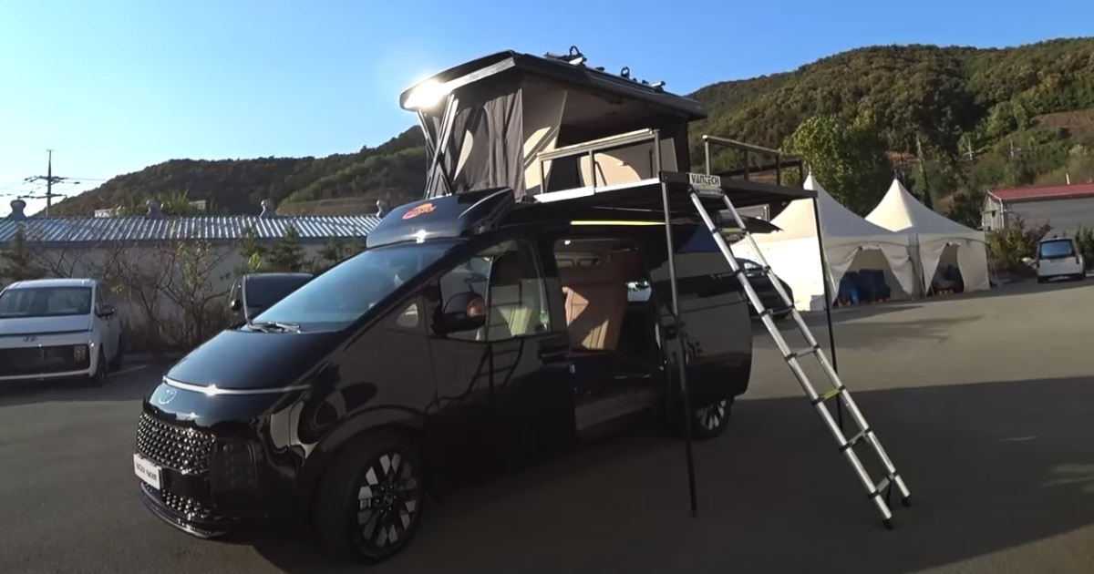 Visionary Hyundai Staria van turns epic camper with penthouse sundeck