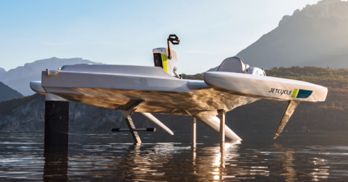 Jetcycle reveals tri-hull recumbent ebike that hydrofoils over water