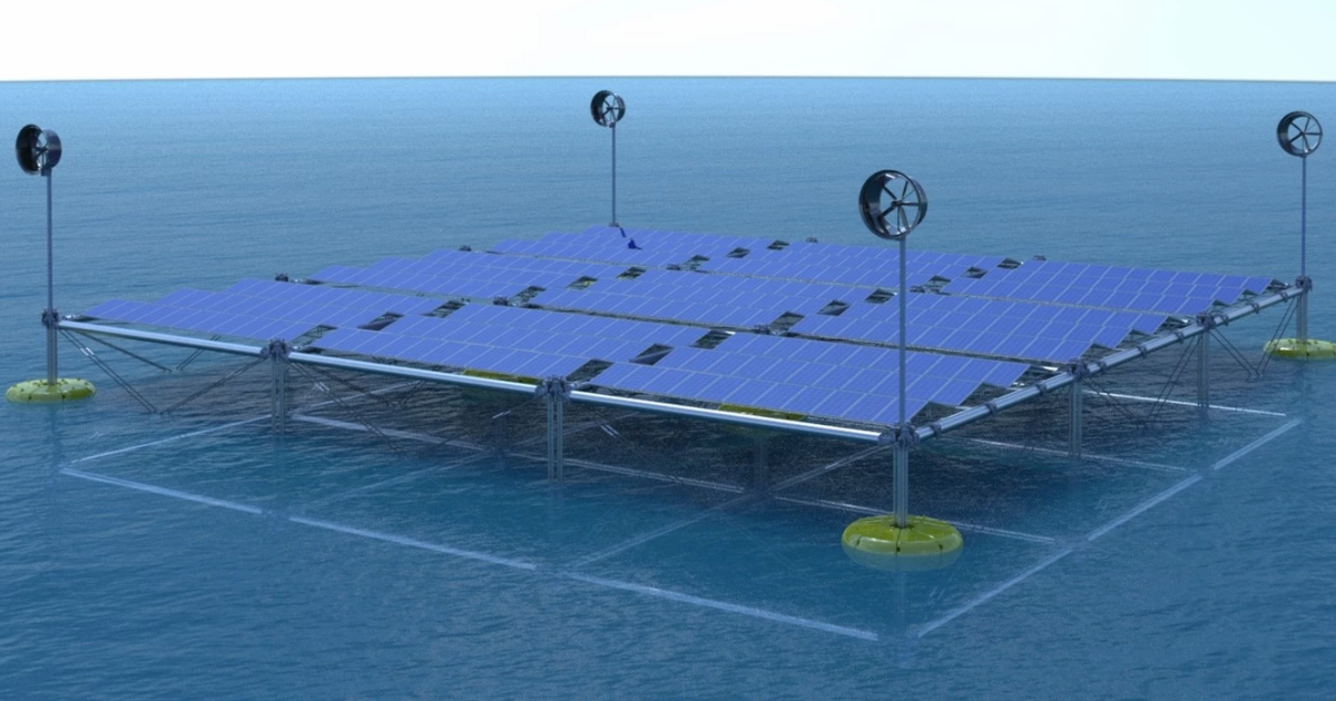 Floating ocean platform harvests wind, solar and wave energy