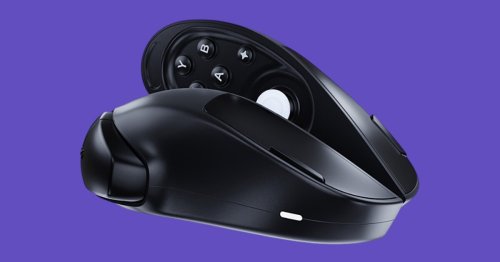 Futuristic mouse snaps in half to transform into a gamepad