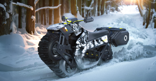 3-wheel tank-track motorcycle crawls over the most brutal terrain