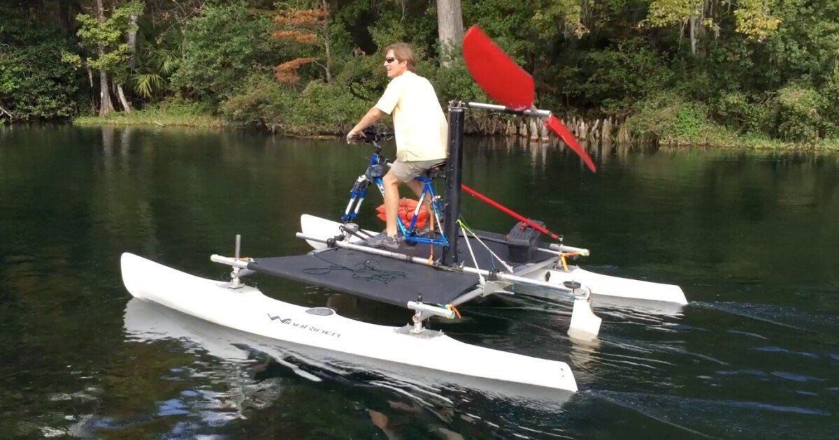 Seahorse incorporates your bike into a human-powered airboat