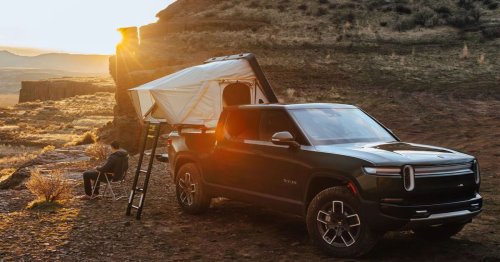 Rivian-branded camping tent folds into an aerodynamic bed-mounted case