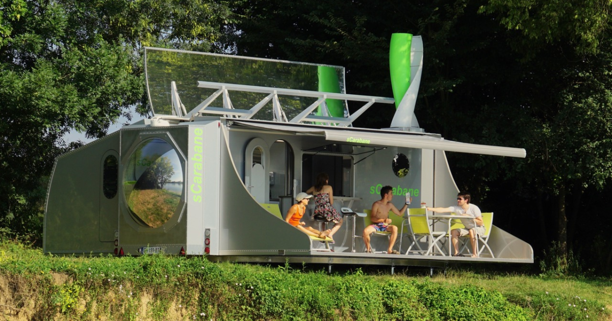 Collapsible, rotating caravan harnesses solar and wind for efficient off-grid living