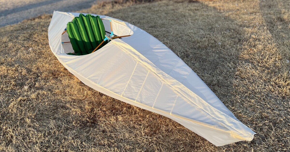 Pontos folding kayak weighs 7 pounds, and can be stuffed into a bag