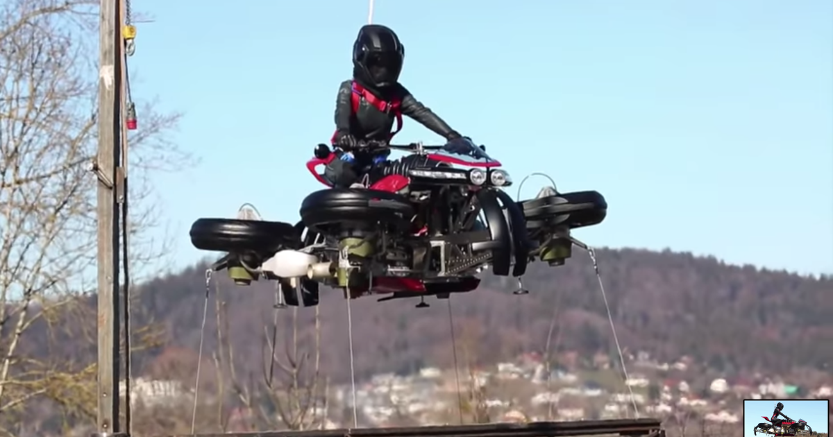 Lazareth's transforming, flying motorcycle demonstrates a stable hover