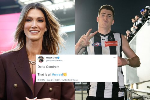 Thirsty AFL star shoots his shot with Delta Goodrem over twitter