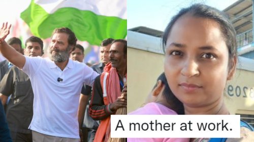 'Absolute Vision': Journalist Interviews Rahul Gandhi With Mic in One Hand, Child in Other