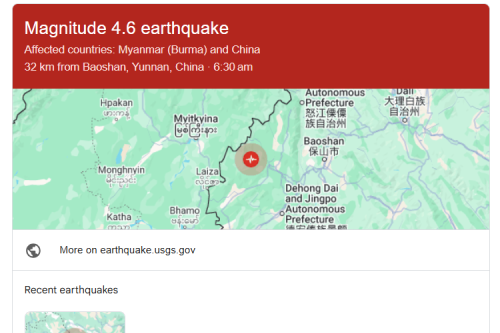 4.6-Magnitude Earthquake Hits China, Tremors Felt In Myanmar