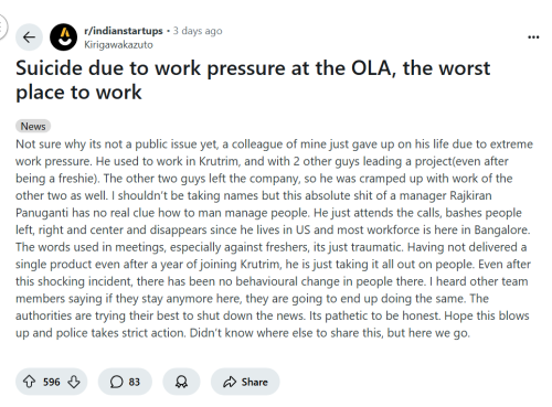 Toxic Work Culture Allegedly Claims Another Life In Bengaluru: 25-Year-Old Ola Techie’s Suicide Sparks Outrage