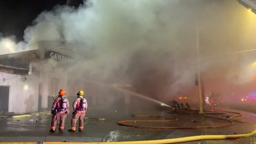 Peregrination set Loosen Las Vegas firefighters battle fire at former strip club | Flipboard