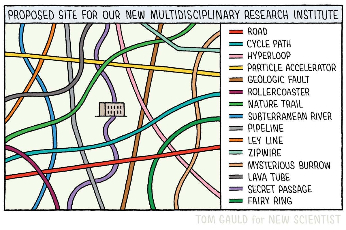Tom Gauld's multidisciplinary road network featuring lava tubes