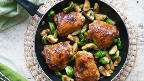 Chicken recipe with maple-cider glaze and Brussels sprouts