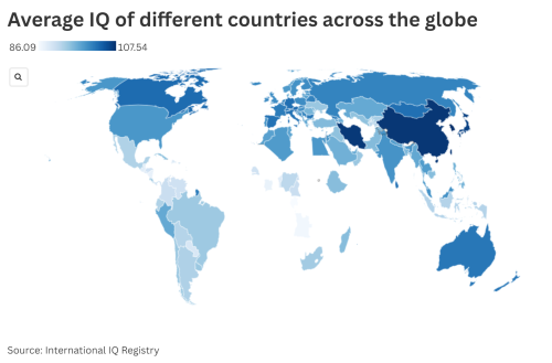 Map Shows Which Countries Have the Highest IQs