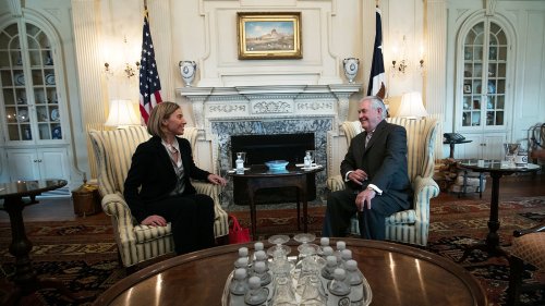 EU Foreign Policy Chief Meets With Secretary Of State Tillerson, WH Advisers