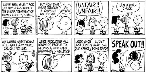 'Peanuts,' one of the world's most popular cartoons, pushed for Title IX in the 1970s