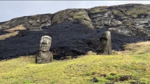 The iconic Easter Island statues have been damaged in a fire, authorities say