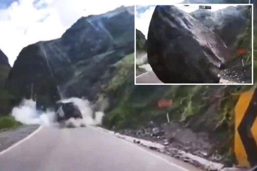Massive boulders rush down Peruvian mountainside, crush trucks in shocking video