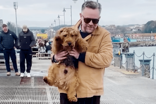 Pooch ‘doggy-paddles’ while being carried over water