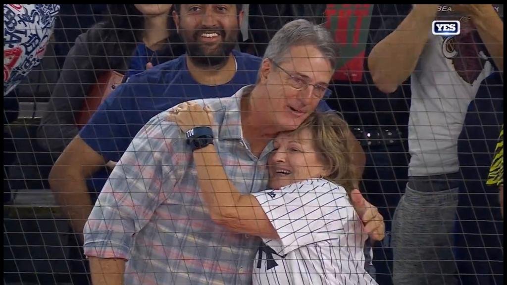 Aaron Judge’s mom, Patty, hugs Roger Maris’ son after Yankee star hits 61st home run