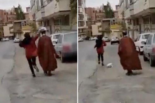 Videos Show Iranian Anti hijab Protesters Knocking Turbans Off Clerics 