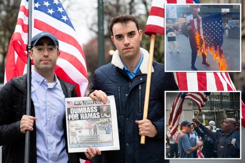 Columbia student kicked and told to ‘kill himself’ as his US flag is set on fire at NYC pro-Palestinian rally