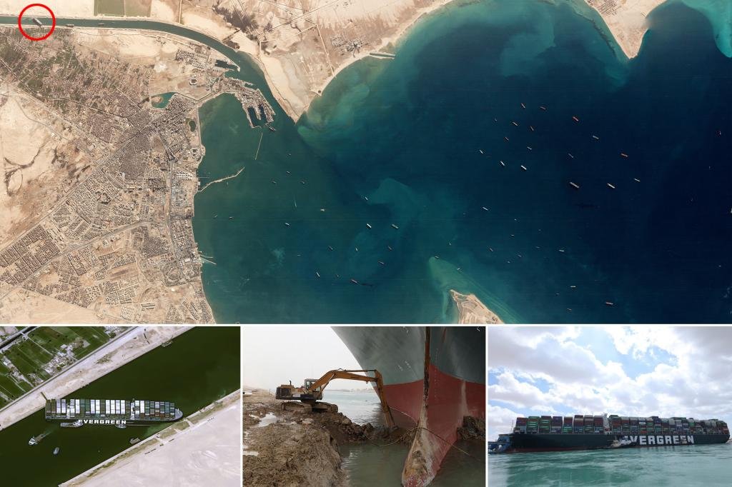 Satellite images show traffic jam caused by ship stuck in Suez Canal