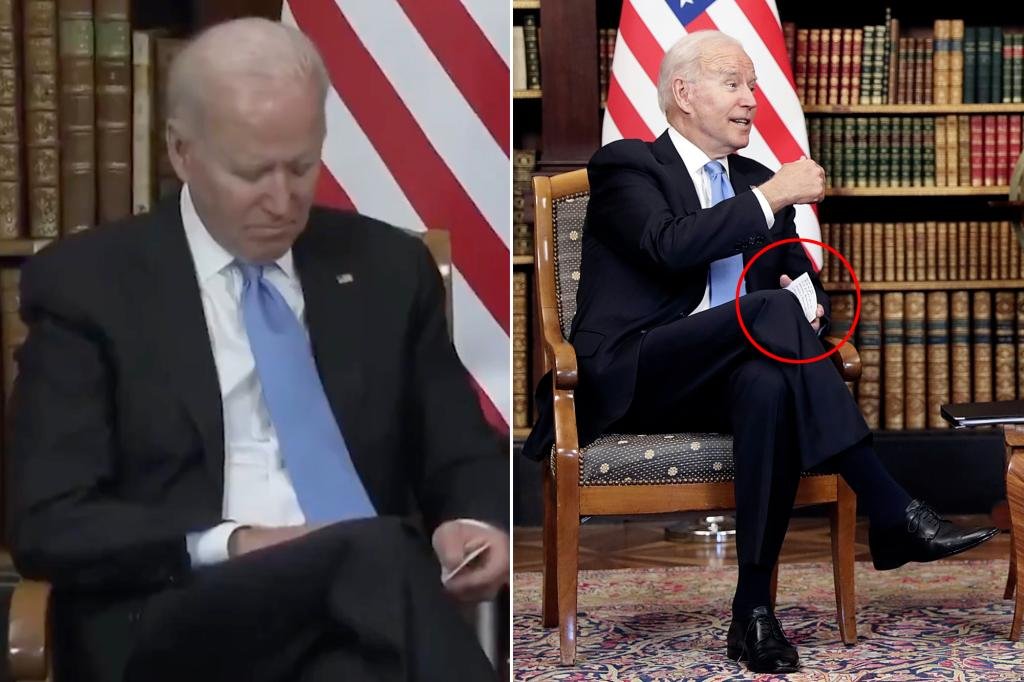 Biden appears to have ‘cheat sheet’ at summit meeting with Putin