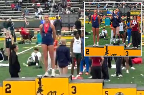 High school female track star poses on first-place podium after finishing second to trans athlete: ‘Real champ!’