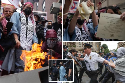Anti-Israel protesters spark chaos outside Columbia University graduation with diploma-burning, aggressive chants