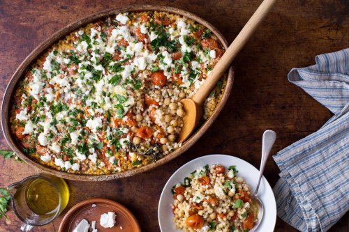Pearl Couscous With Creamy Feta and Chickpeas Recipe
