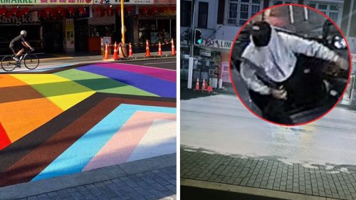 Watch: CCTV footage shows the moment vandals covered Karangahape Rd rainbow in white paint