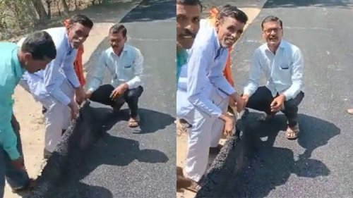 Angry Locals Lift Up Newly-Laid Asphalt Road to Prove It’s Actually Just a Carpet