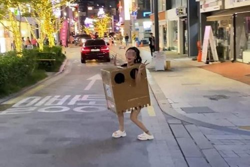 Korean Model Wearing a Cardboard Box with Holes for Groping Charge with Obscene Exposure