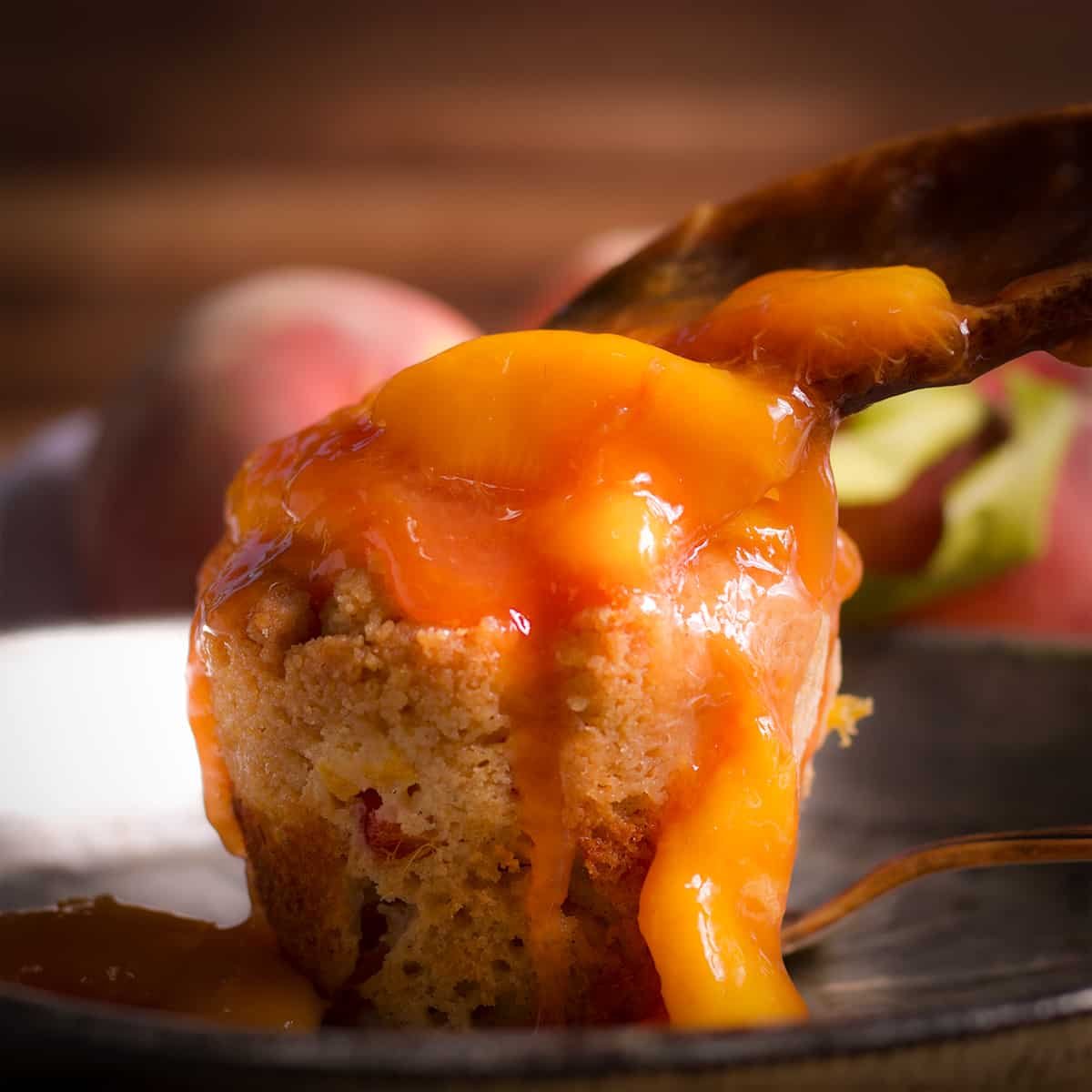 Peach Cobbler Muffins with Peach Sauce