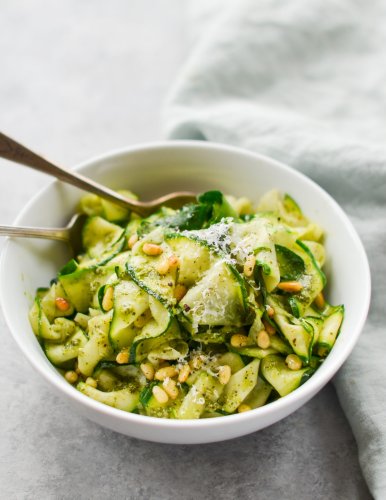 Zucchini "Noodles" with Pesto & Pine Nuts