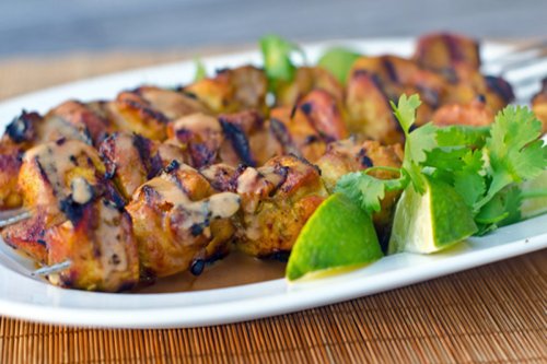 Grilled Thai Curry Chicken Skewers with Coconut-Peanut Sauce - Once Upon a Chef