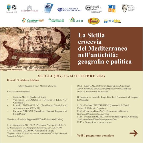 La Sicilia crocevia del Mediterraneo nell'antichità: geografia e politica. Convegno a Scicli