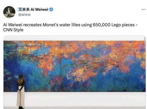 Ai Weiwei Recreates Monet’s Water Lilies Triptych Using 650,000 Lego Bricks