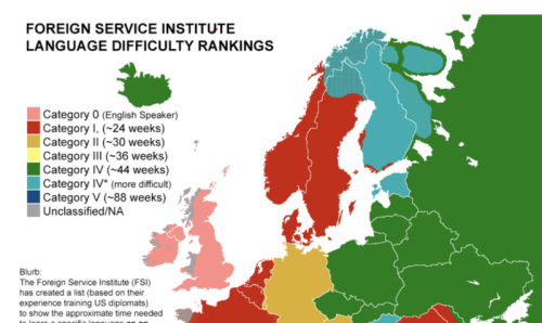 A Map Showing How Much Time It Takes to Learn Foreign Languages: From Easiest to Hardest