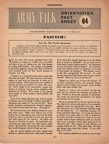 Fascism!: The US Army Publishes a Pamphlet in 1945 Explaining How to Spot Fascism at Home and Abroad